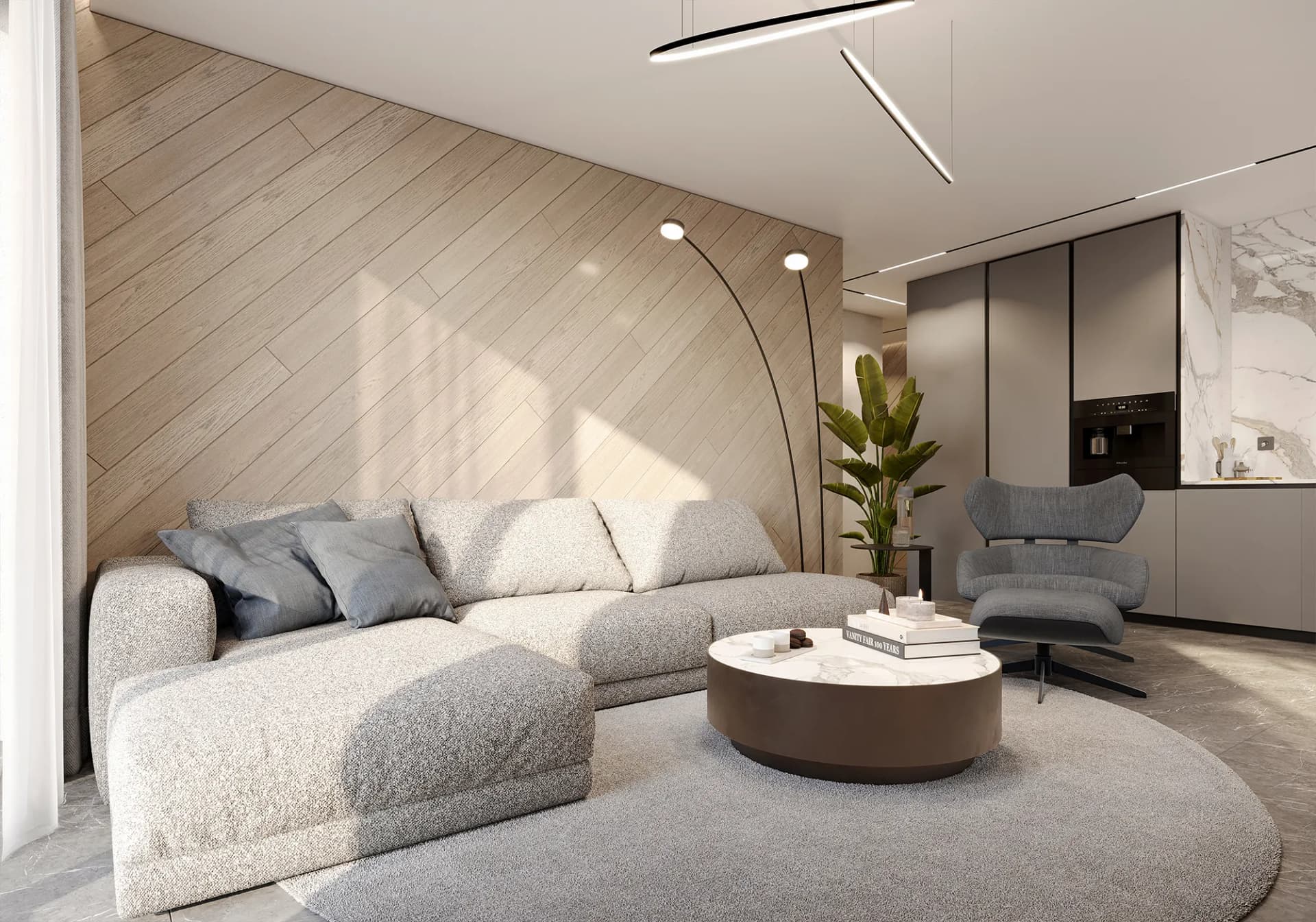 Modern, cozy living room with premium finishes, natural light, and generous space.