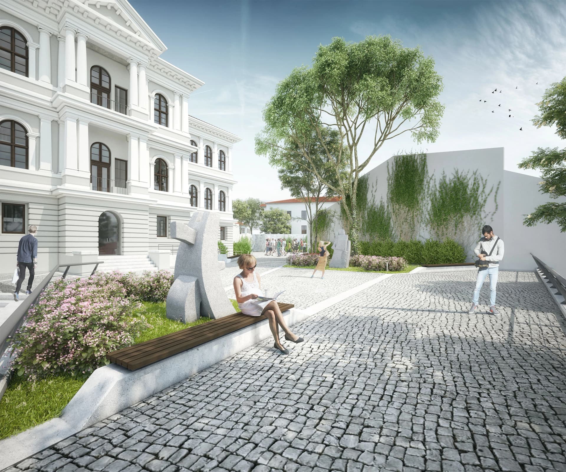 A contemporary urban environment featuring diverse functions, exhibition areas, and landscape design.