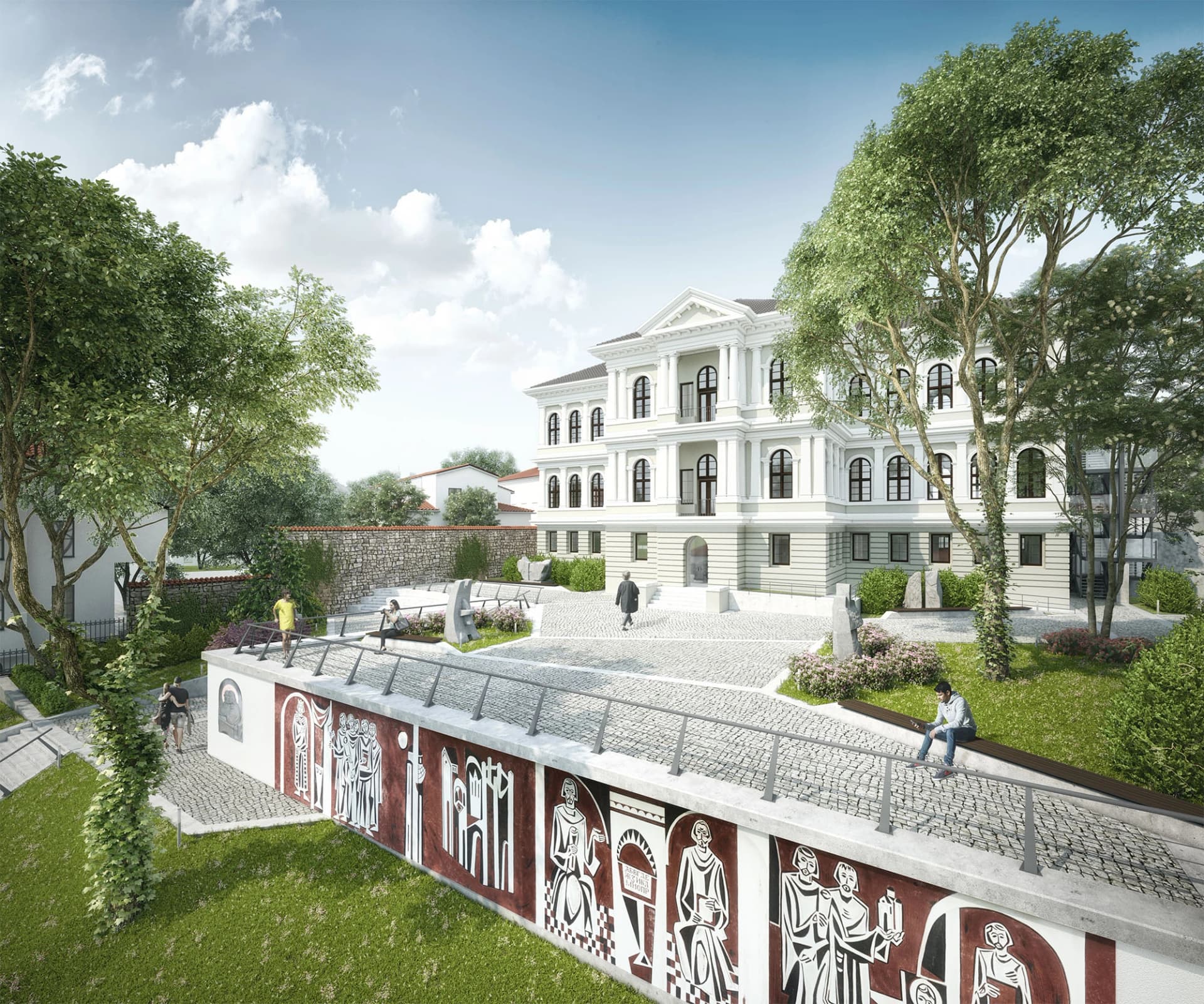 A contemporary urban environment featuring diverse functions, exhibition areas, and landscape design.