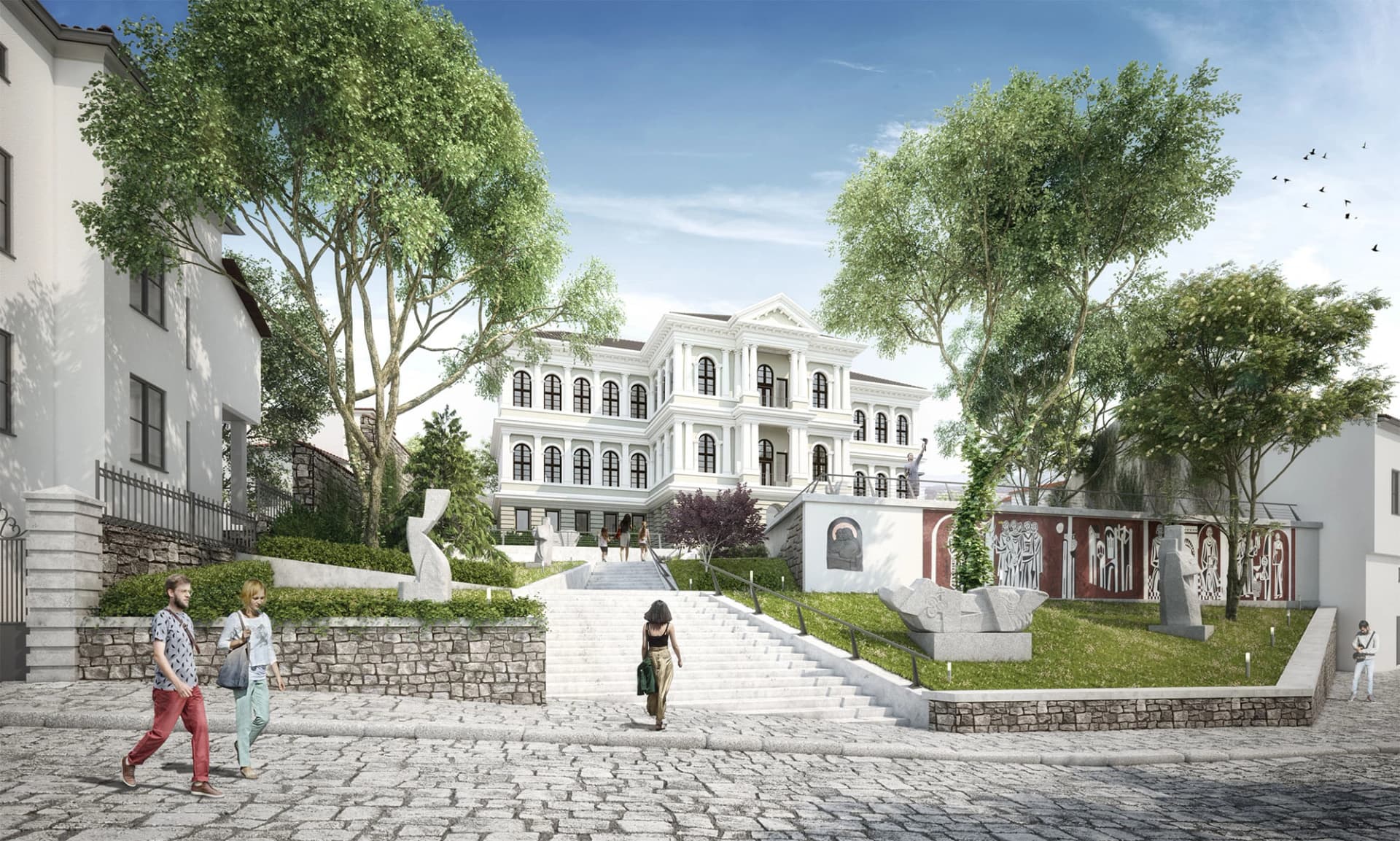 A contemporary urban environment featuring diverse functions, exhibition areas, and landscape design.