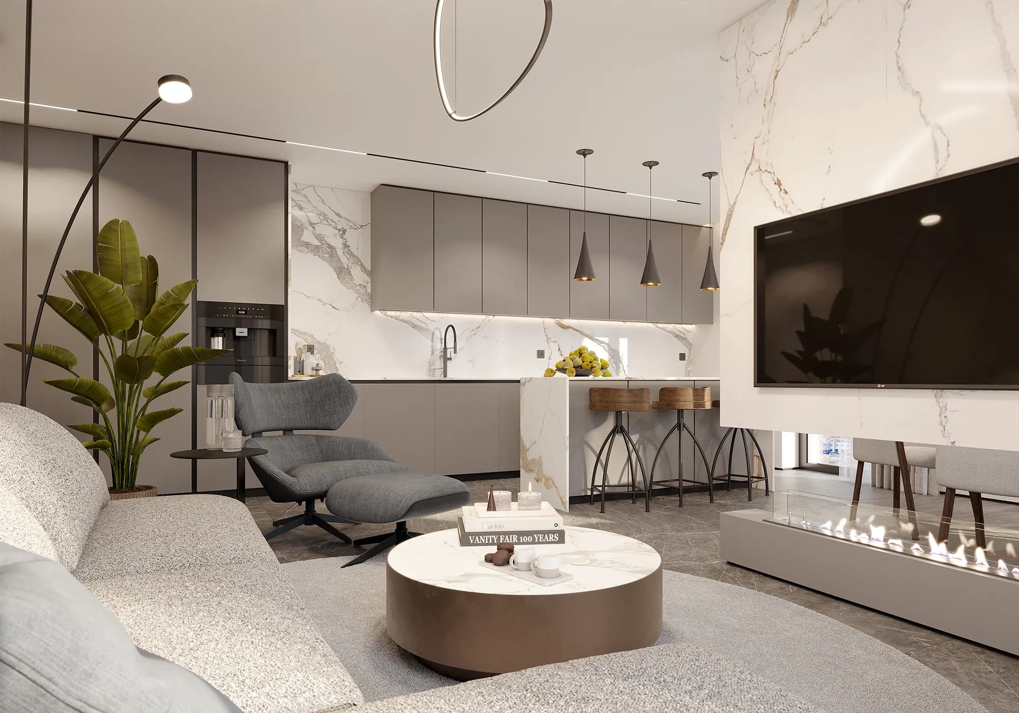 Modern, cozy living room with premium finishes, natural light, and generous space.