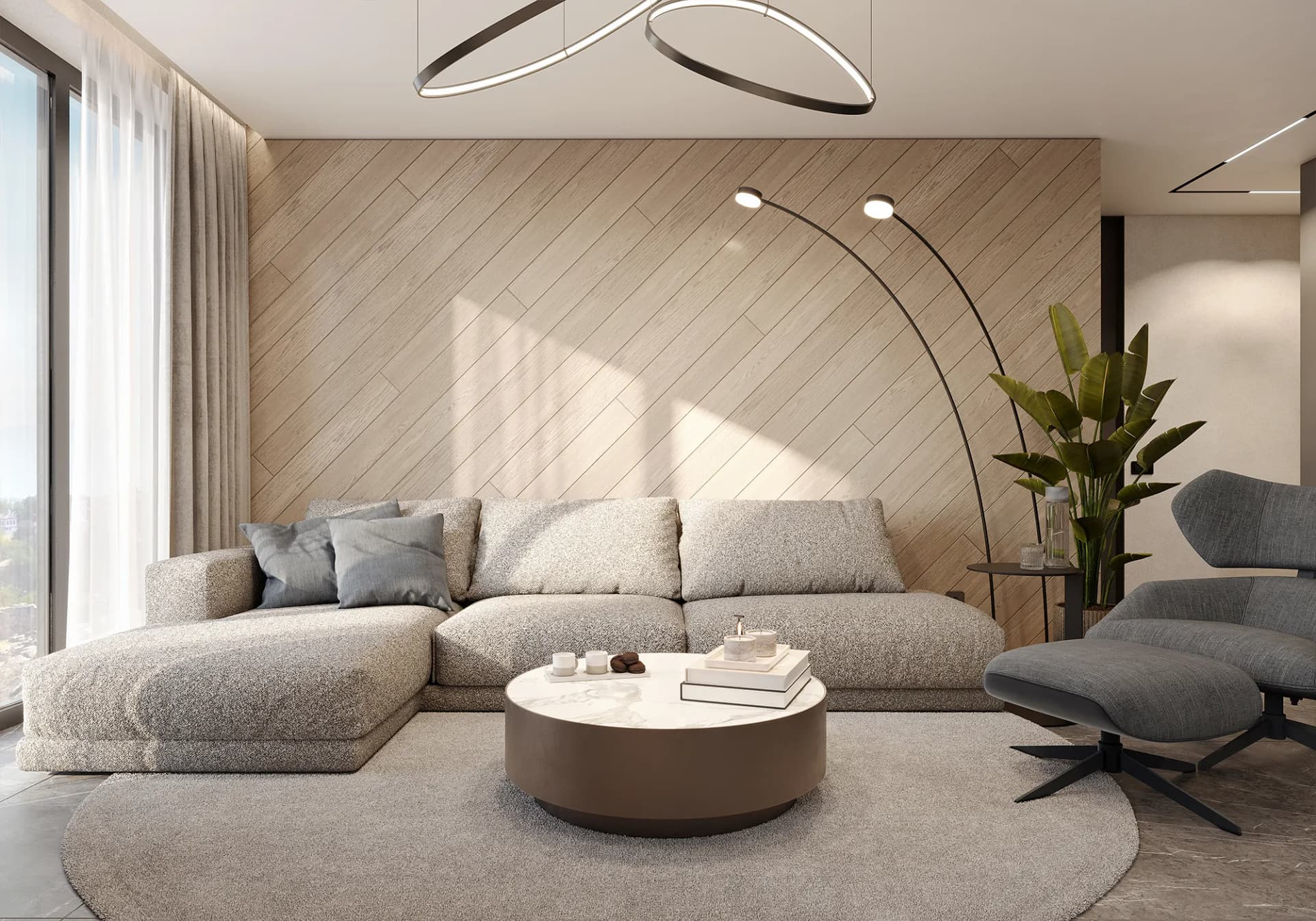 Modern, cozy living room with premium finishes, natural light, and generous space.