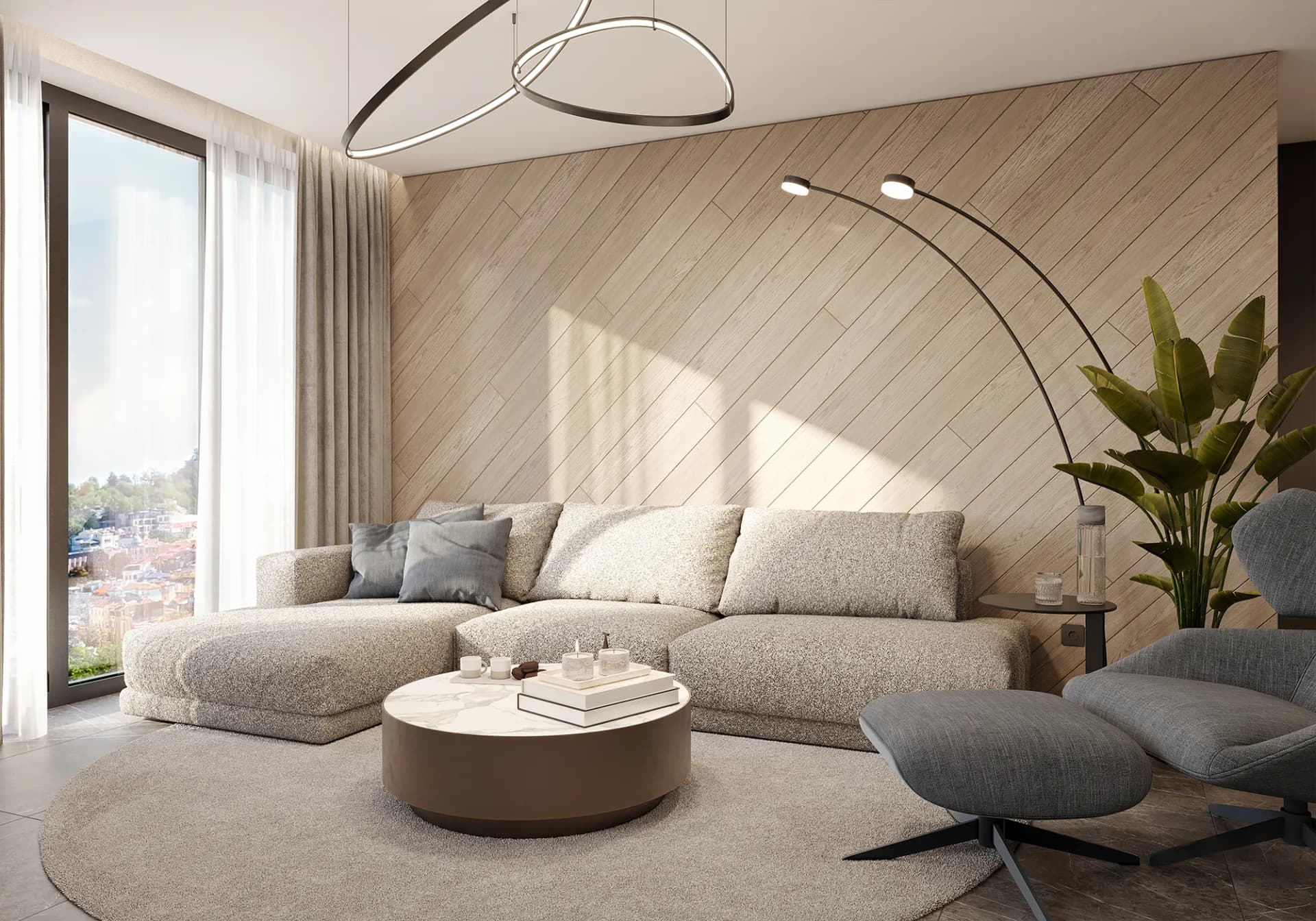 Modern, cozy living room with premium finishes, natural light, and generous space.